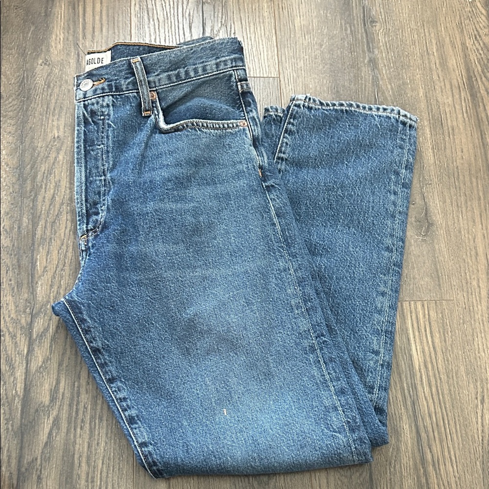 Agolde Women's Washed Blue Ankle Crop Jeans